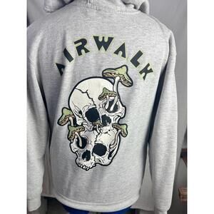 Airwalk Skull Mushroom Hoodie | Grey Graphic Pullover | Skate Streetwear Size S